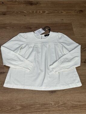 ABLE White Smocked Cotton Peasant Blouse Long Sleeve NWT XS